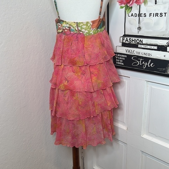 Trina Turk Multicolor Silk Tiered Sleeveless Dress Size 4 - Picture 5 of 7